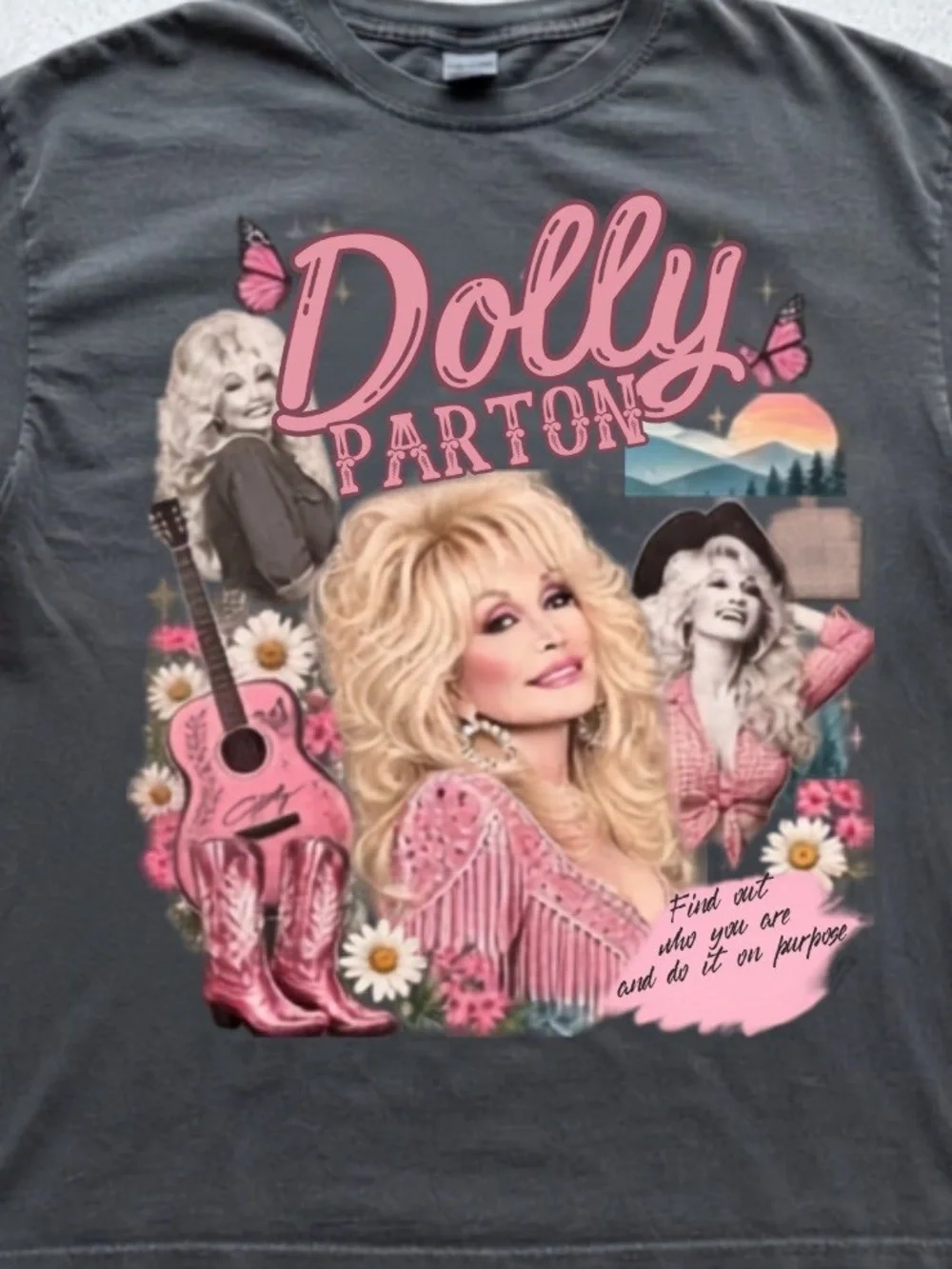 Dolly Parton Retro Western Country Music Black Graphic T-shirt
